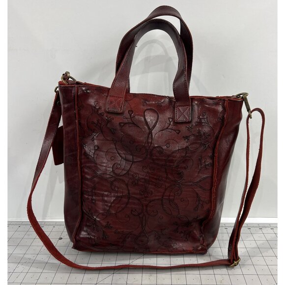 MALEDETTI TOSCANI Florence ITALY Tooled Red Leather Tote Bag Purse - Picture 1 of 15